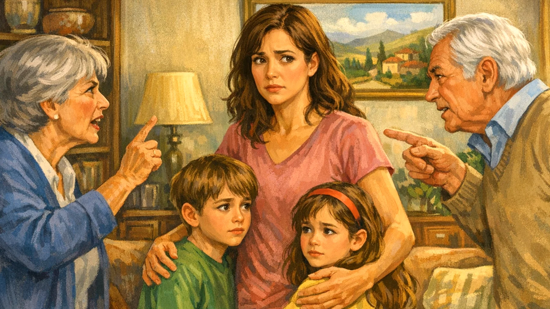 Una mamma con bambini piccoli si trova costantemente in conflitto con i suoceri o con i propri genitori riguardo alle scelte educative, alle abitudini quotidiane e alle regole da seguire. Le interferenze della famiglia allargata creano tensioni, minano la sua autorità genitoriale e confondono i bambini che ricevono messaggi contraddittori su cosa sia giusto o sbagliato."