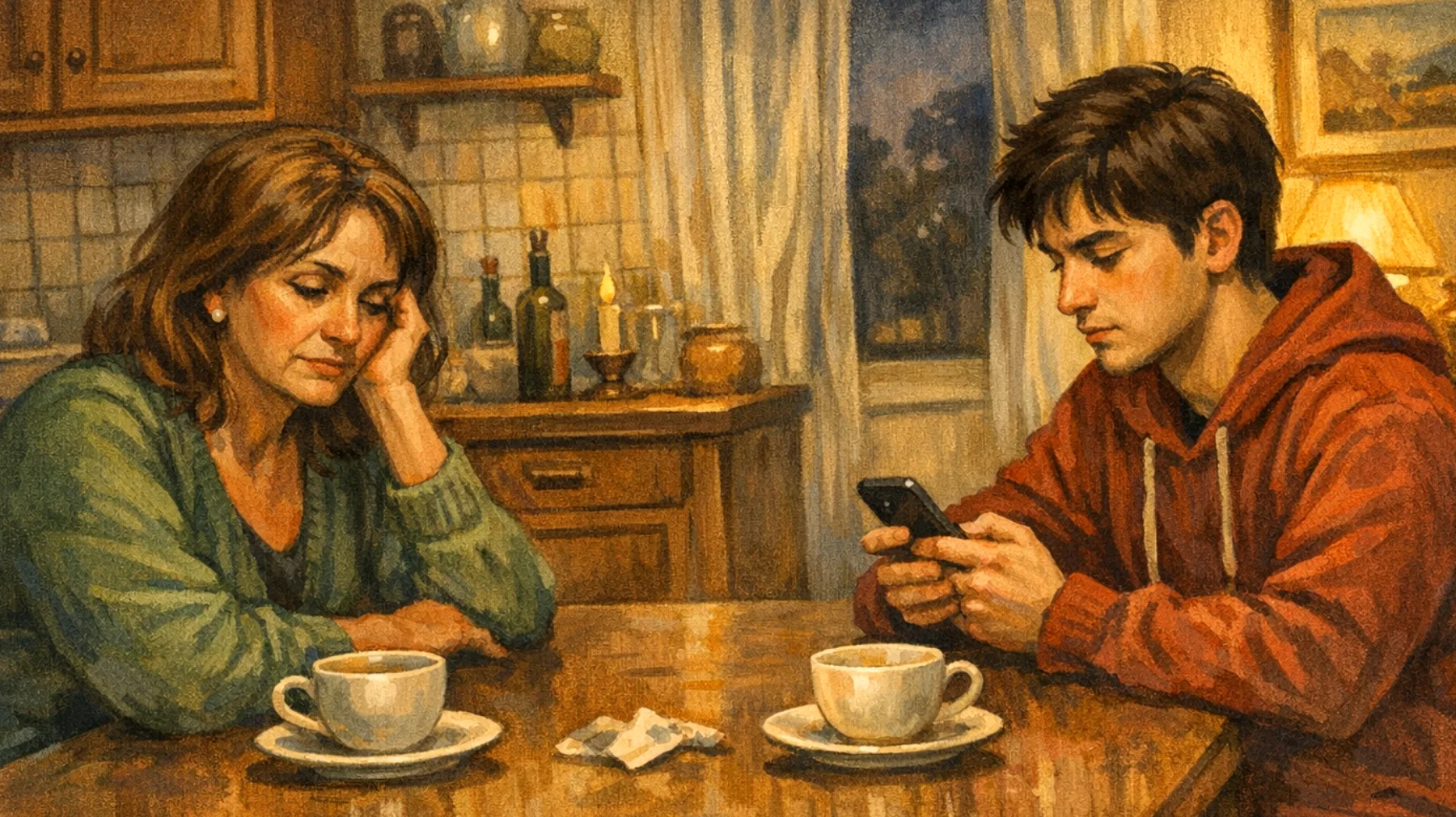 Genitori che faticano a trovare momenti di qualità e ascolto con i propri figli giovani adulti a causa dei ritmi frenetici di vita, impegni lavorativi e responsabilità quotidiane che assorbono tutte le energie"