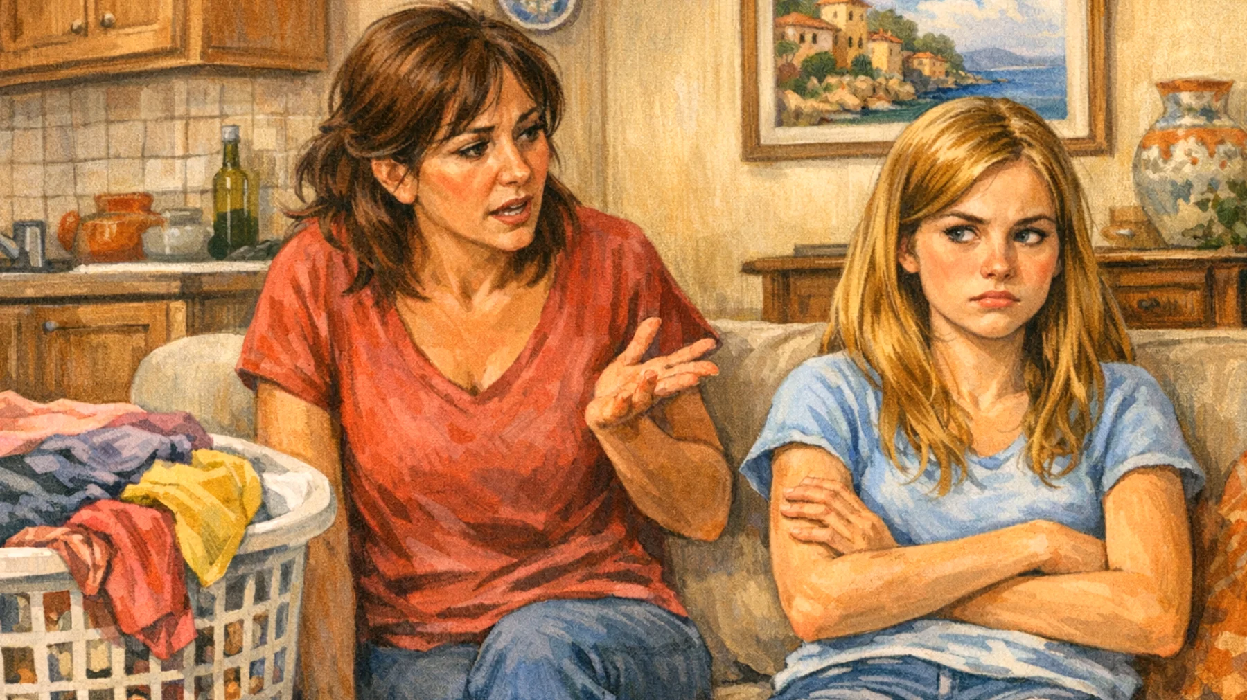 Mamma che fatica a coinvolgere la figlia adolescente nelle attività domestiche quotidiane, con continui rifiuti, procrastinazione e conflitti che minano il clima familiare"