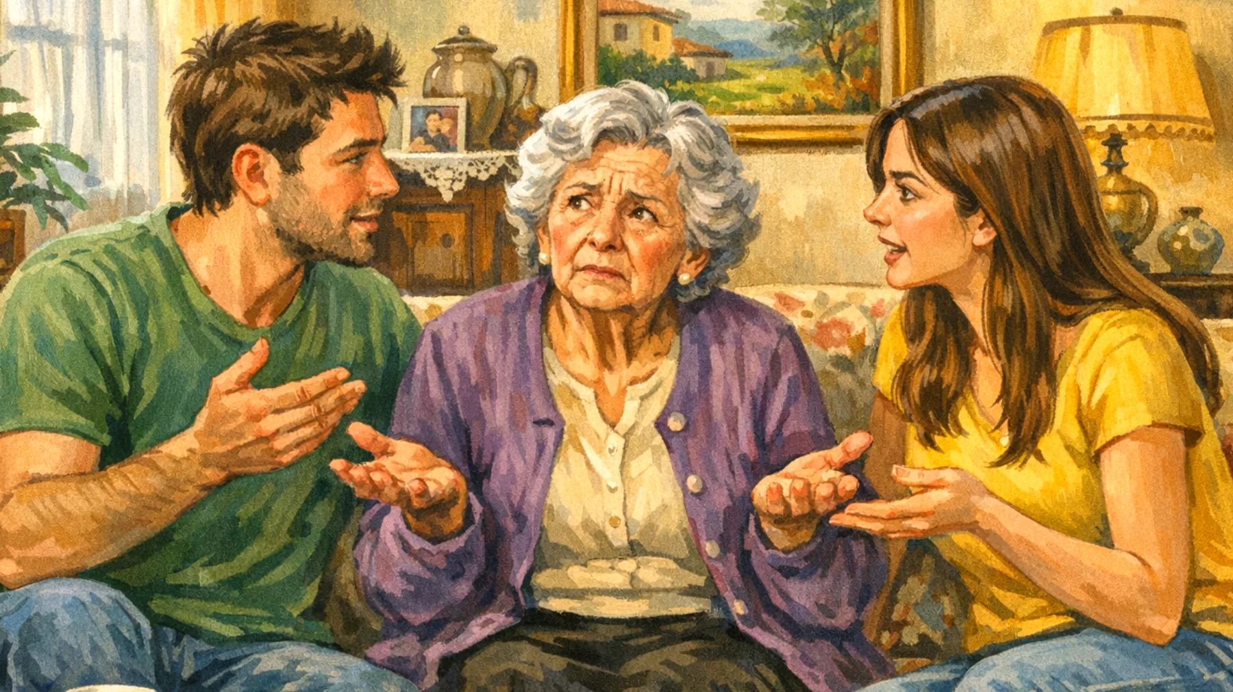 Nonna che fatica a comprendere e accettare le scelte di vita dei nipoti giovani adulti, creando tensioni dovute a visioni del mondo molto diverse tra generazioni"