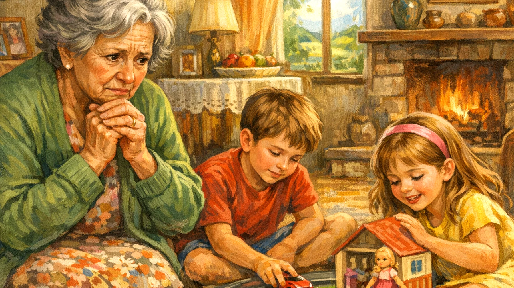 Nonna che vive con ansia costante per il futuro dei nipoti bambini, preoccupandosi eccessivamente della loro sicurezza, salute e percorso di crescita, manifestando apprensione che rischia di trasmettere paure e insicurezze ai piccoli"