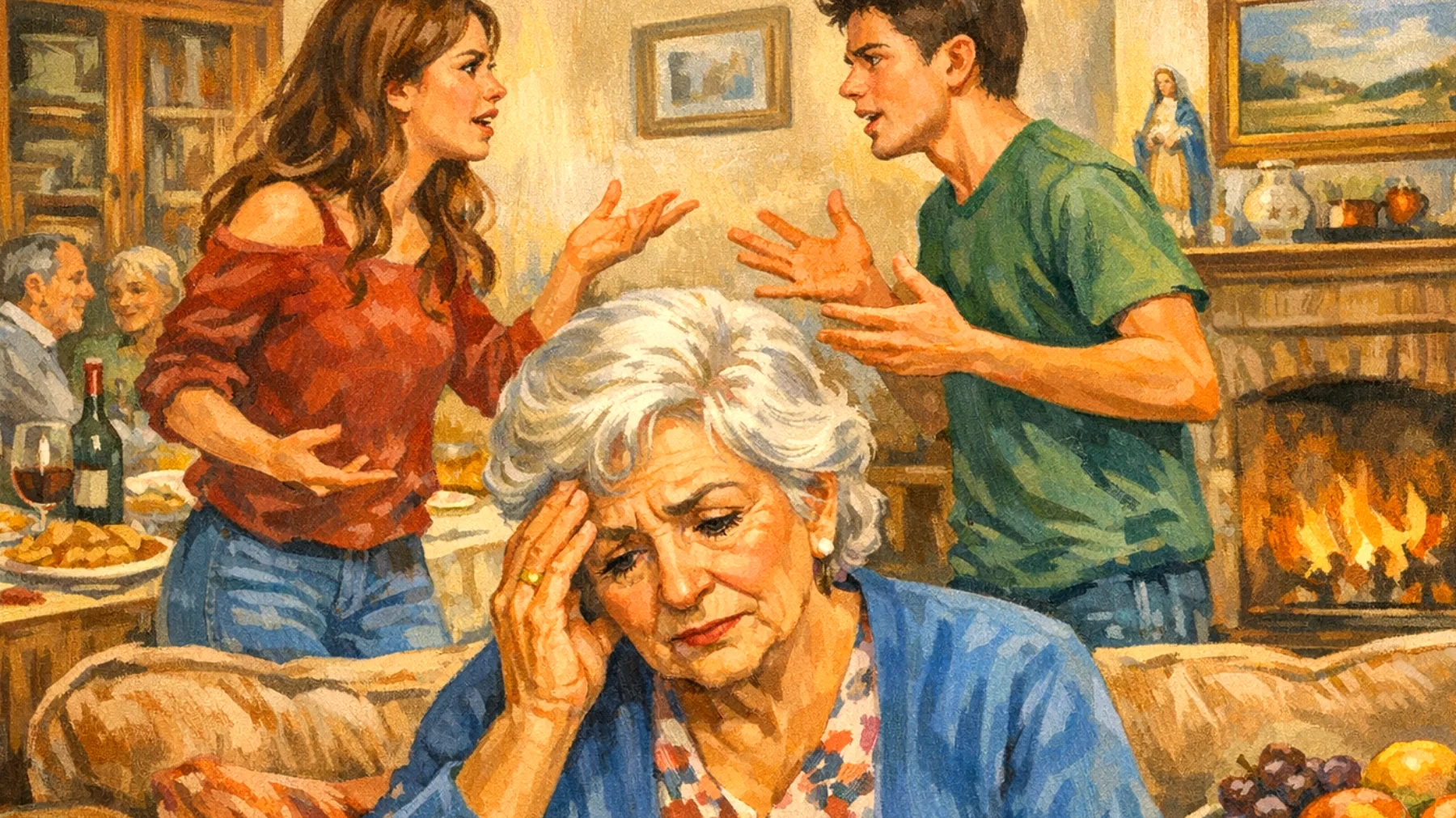 Nonna che fatica a gestire la gelosia tra nipoti adolescenti durante le visite familiari, con tensioni che creano un clima conflittuale e mettono in difficoltà i rapporti intergenerazionali"