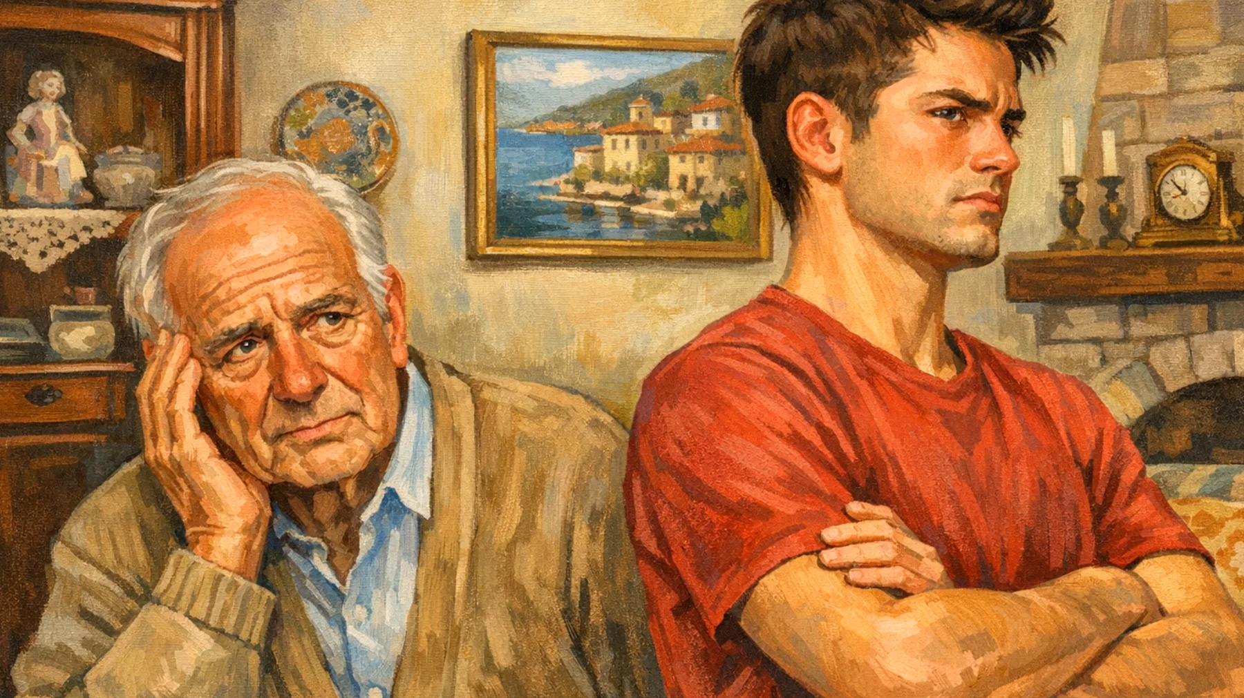 Il nonno fatica a gestire l'atteggiamento impulsivo e ribelle del nipote giovane adulto che rifiuta i consigli, risponde in modo oppositivo e assume comportamenti provocatori durante gli incontri familiari"