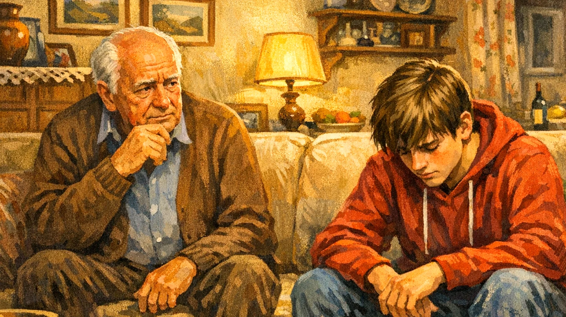 Nonno che osserva il nipote adolescente chiudersi sempre più in se stesso, mostrando insicurezza e svalutazione costante delle proprie capacità, e non sa come aiutarlo a ritrovare fiducia in sé"