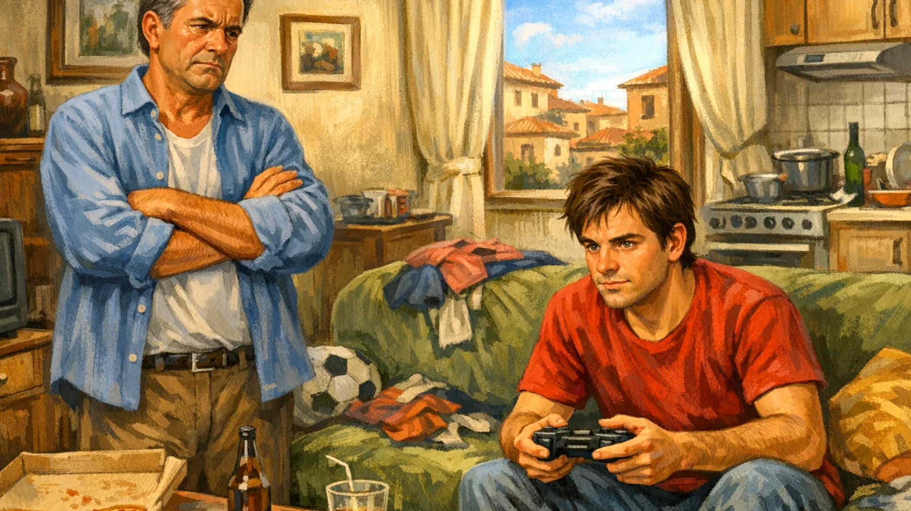 Un papà si trova in difficoltà perché il figlio giovane adulto (20-30 anni) non collabora nelle attività quotidiane della casa: non partecipa alle faccende domestiche, non si assume responsabilità condivise e mantiene un atteggiamento passivo, aspettandosi che tutto venga fatto per lui come quando era bambino."